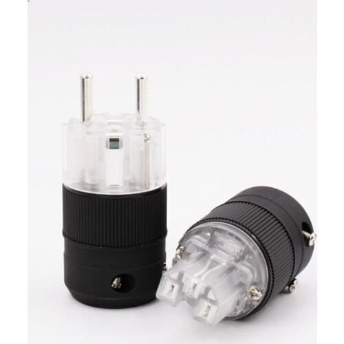 Free Shipping One Pair Schuko Mains Power Plug silver Plated Connector IEC Female plug EU Power Connector