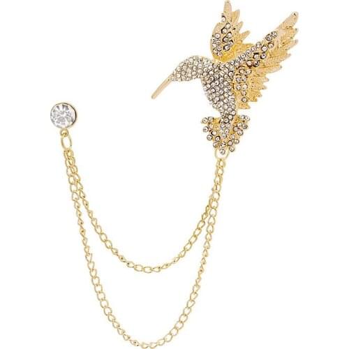 Korean Fashion Crystal Bird Eagle Brooch Animal Rhinestone Tassel Chain Badge Suit Collor Pins Brooches for Women Men Jewelry