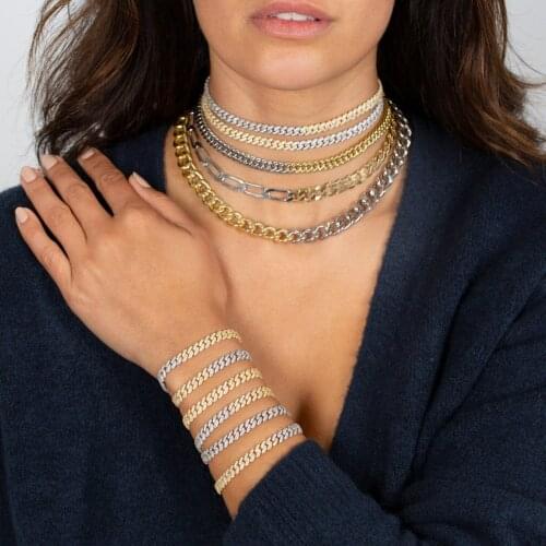 Silver Gold Color Two Tone Cuban Chain Micro Pave 5A Clear CZ 7mm Width Miami Cuban Link Chain Choker Women Necklace