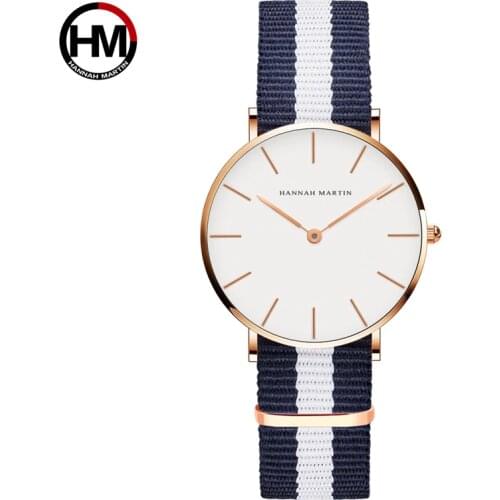 Relogio Feminino Hannah Martin Luxury Brand Fashion Women Watches Japan Movement Rose Gold Waterproof Nylon Ladies Quartz Watch
