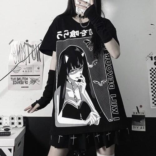 Black Devil Girl Tshirt Streetwear Oversize Fashion Harajuku Cool Japan Cute T Shirt Female Casual Gothic Punk Funny Loose Tops