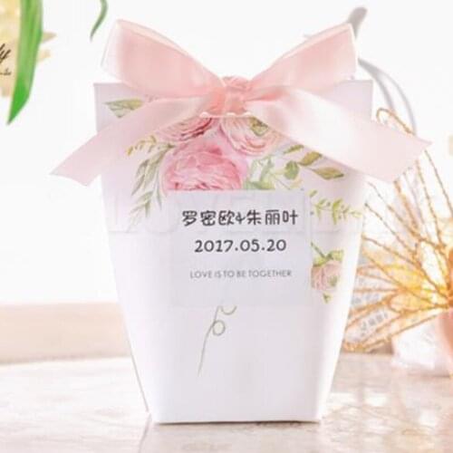 Customized Wedding Favors Upscale Gift Boxes Paper Baby Shower Favor Boxes pink flowers Candy Box & ribbon christmas box