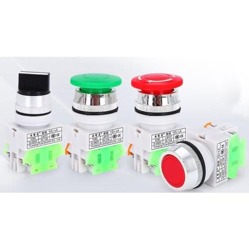 2Pcs 10A LAY37 Button Switch Opening 30mm Flat Button Mushroom Knob Red Green Emergency Stop Switch