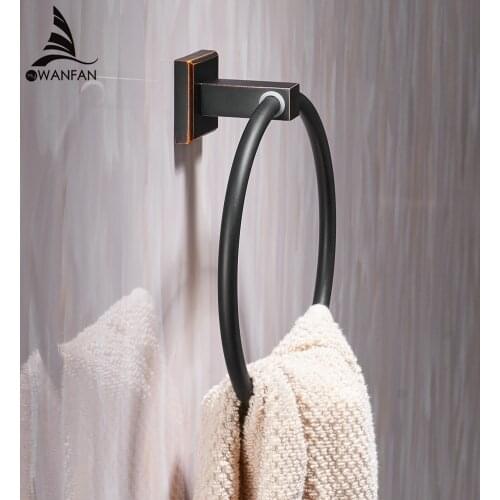 Towel Rings Modern Black Wall Mounted Towel Holder Hangers Towel Rack Bathroom Accessories Home Decor Copper Towel Bar WF-92507R