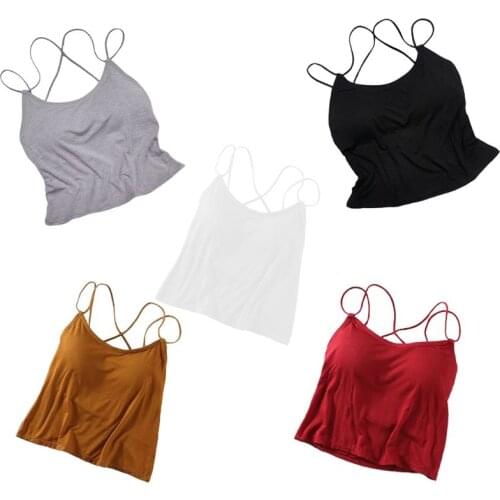 Women Sleeveless Tank Top Criss Cross Backless Basic Camisole Padded Slim Vest
