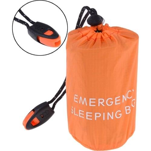 Reusable Emergency Sleeping Bag Waterproof Survival Camping Travel Bag & Whistle for Travel Camping Hot (just one bag)