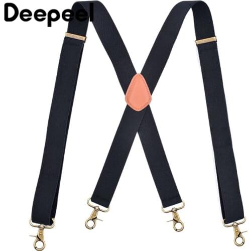 Deepeel 1pc 3.5X120cm Men Suspenders 4 Clip Buckles Adjustable X-shaped Bronze Clasp Hook Male Jockstrap Pants Jeans Decor Strap