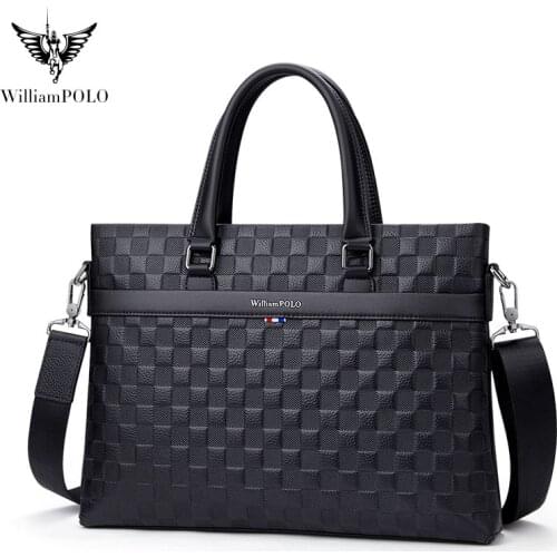 WILLIAMPOLO New briefcase mens handbags fashion plaid business casual removable strap shoulder bag computer bag