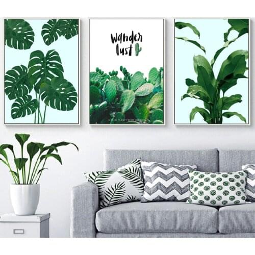Nordic Tropical Plants Leaves Posters And Prints Green Cactus Wall Art Canvas Paintings Pictures Living Room Home Decoration