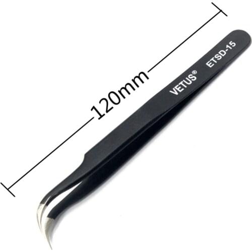 Aidetek New Steel Curved Tweezers anti-statics ESD safe SMD SMT transistor diodes chips ESD-TS-15