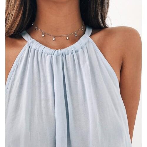 Boho Chocker Gold Color Star Pendant Necklace Fashion Female Choker Simple Ladies Pentagon-Star For Women Jewelry Gifts