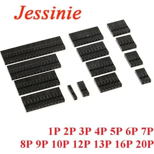 100pcs Dupont Head 2.54mm 1P 2P 3P 4P 5P 6P 7P 8P 9P 10P 12P 13P 16P 20P Plastic Connector Jumper Wire Cable Housing Plug Female