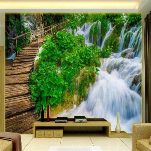 Beibehang Custom photo background wallpaper living room TV beautiful scenery waterfall landscape painting 3D landscape murals