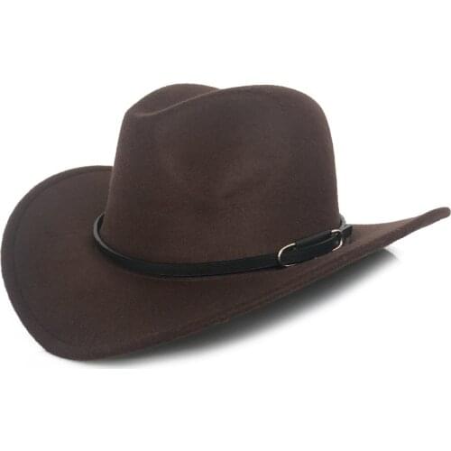 Men Classic Fashion Large Wave Brim Cowboy Fedoras Hat Vintage Male Leather Outdoor Cap Women