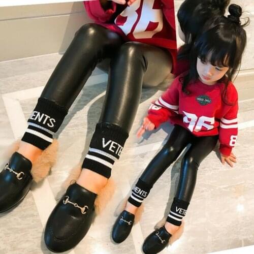 Baby Girls Warm Leggings Winter Kids Thick Velvet Pencil Pants Leggings Children Trousers Faux PU Leather Legging Slim Pants