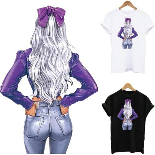 Bowknot Girl Iron On Patches For Clothing DIY A-Level Washable Thermal Heat Transfer Sticker Fashion Lady T-Shirt Decoration