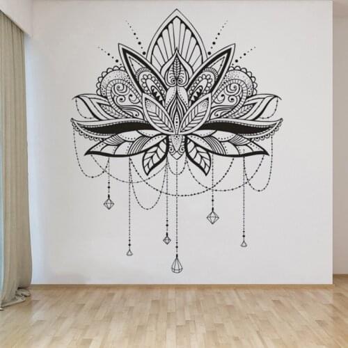 Vinyl Wall Mandala Lotus Pattern Stickers Yoga Studio Decoration Lotus Design Mandala Decals Large Size Murals Decor HY1970