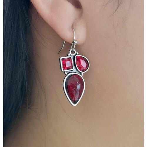 Vintage Wine Red Water Drop Stone Earrings Chic Jewelry Fine Fruit Cherry Crystal Statement Wedding Earrings Best Gift