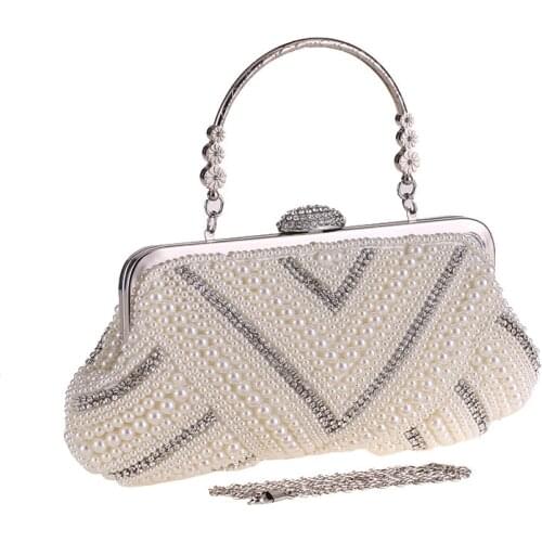 SEKUSA Shell women evening bags beaded wedding bridal ladies clutches chain shoulder pearl handbags for party bags