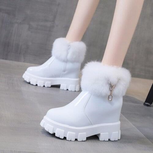Rimocy Chunky Platform Warm Plush Winter Boots Women Hidden Heels Waterproof Snow Boots Woman Crystal Fur Ankle Boots Shoes 2020