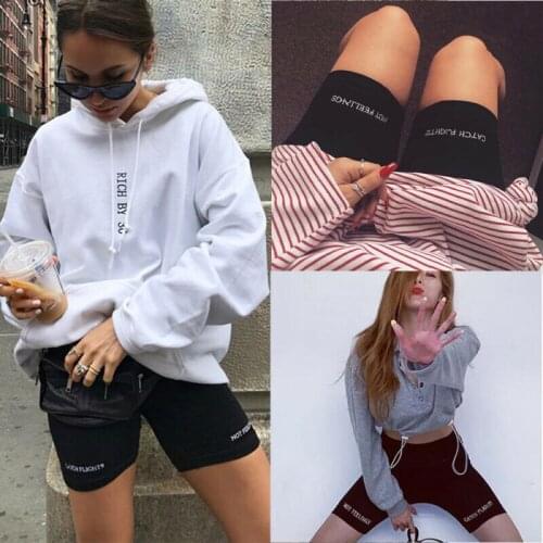 Women Stretch Biker Bike Shorts Letter Print Workout Spandex Leggings Knee Length Short