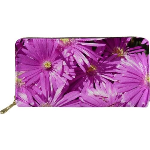 Purple Long Wallet Women Zip Around Phone Coin Purses Stylish Flower Print PU Leather Travel Wallet Card Holder Money Clutch Bag