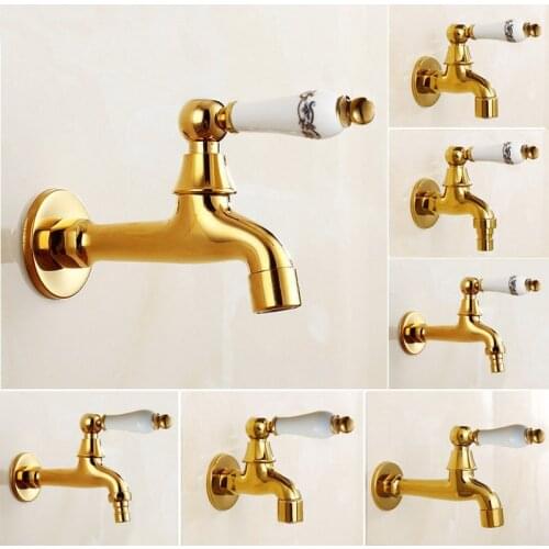 Gold Brass Basin Faucet Kitchen Faucet Garden taps Wall Mounted Lavatory Bathroom Mop Water Tap Washing Machine Faucet