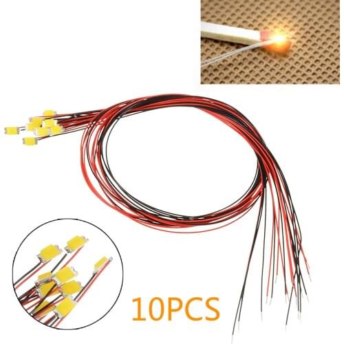 10Pcs 1206 SMD Pre-soldered Micro Litz Wired Leads Warm White SMD Led 200mm 2.8V-3.4V For Small Models DIY