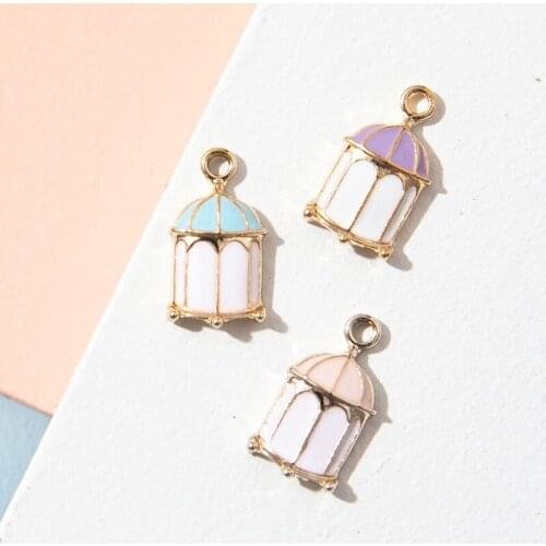10Pcs Enamel Gold Color Birds Cage Charms Pendant for Jewerly DIY Making Bracelet Women Earrings Necklace Accessories Findings