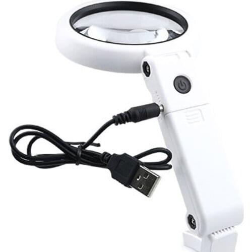 5X 11X Handheld Folding Lamp Loupe Magnifier Reading Portable with 8 LED Lights