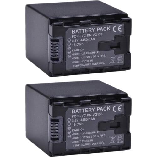 2pcs 4450mAh BN-VG138 Camcorder Batteries for JVC Everio GZ HM440 HM450 E10 EX210 EX215 MS230 MS250 BNVG138 BN-VG121 Battery