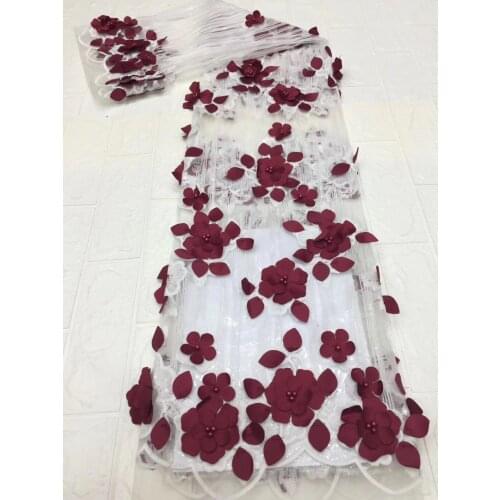 White 3D Beads Lace Fabric 2021 High Quality Mesh Embroidery Applique 3D Flower Tulle Nigerian Lace Fabrics For Bridal D4503