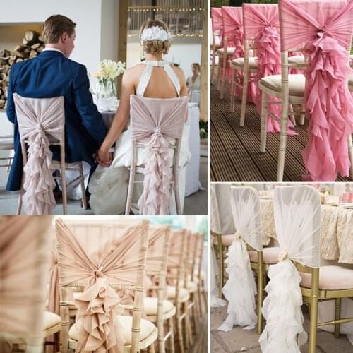 White or Pink Chiffon Chair Covers Sash Bow for Weddings Banquet Event Decorations Supplies Free Shipping 100pcs/lot