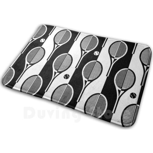 Black And White Tennis Rackets On Stripy Background Soft Non-Slip Mat Rug 998 Carpet Cushion Tennis Love Tenis Tennis