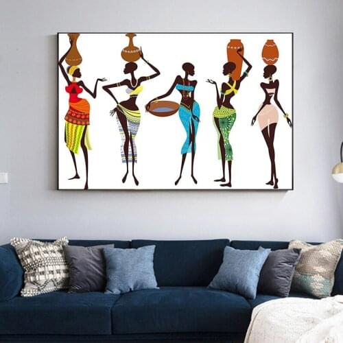 African Traditional Black Woman Oil Painting on Canvas Cuadros Posters and Prints Scandinavian Wall Art Picture Home Decor