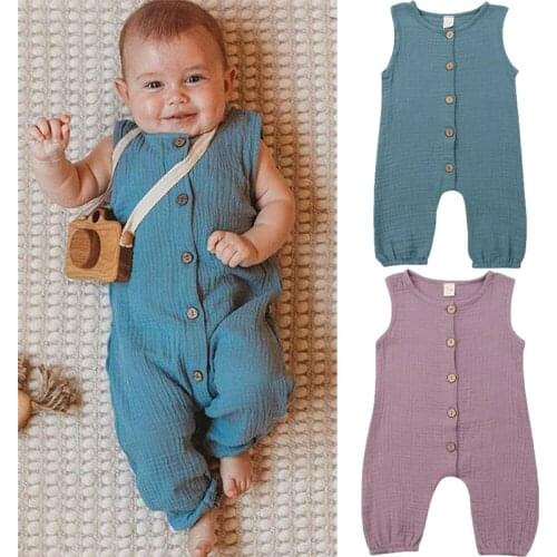 PUDCOCO UK Hot Newborn Toddler Kids Baby Girls Boys Solid Button Romper Jumpsuit Outfits Summer Casual Fashion Clothes 0-24M