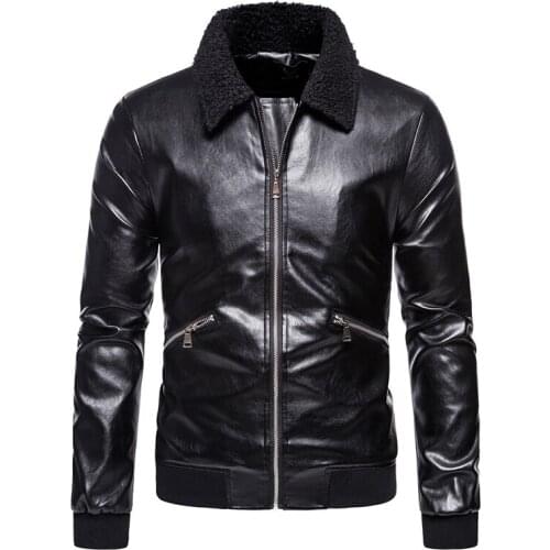 Mens Leather Jacket Faux Fur Collar Coats Autumn Winter Motorcycle Leather Jacket Men Fashion Bomber PU Coat High Quality