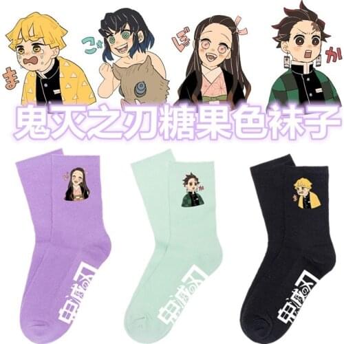 Demon Slayer Men Sock Candy Colors Crew Mans Socks Cartoon Standard Warm Casual Crew Adult Cotton Classic Autumn Winter Sokken