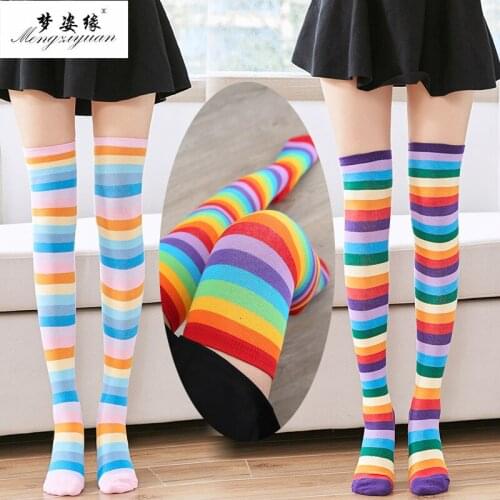 Seven Color Striped Stockings Halloween Holiday Party Knee Socks College Style Student Rainbow Socks