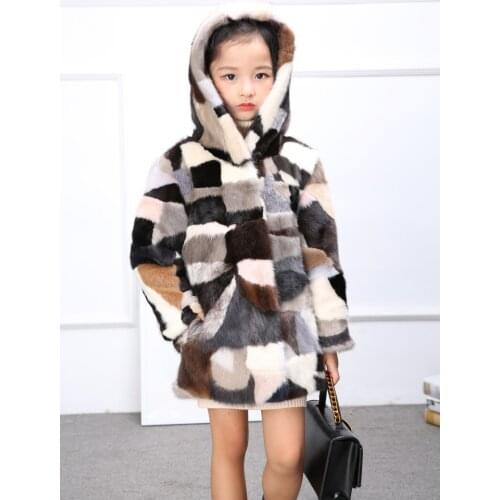 NEW real genuine natural kids mink fur coat with hood child fashion fur jacket girls fashion warm winter outwear