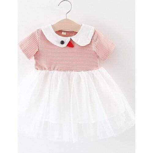 2019 Kids girls new summer cartoon dress Baby clothing infant girls short sleeve striped cotton mesh Dress 1-3 Years