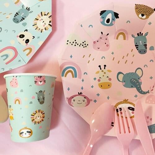 Animal Party Disposable tableware Paper Plate Cups Straws Birthday Party Decoration Supplies