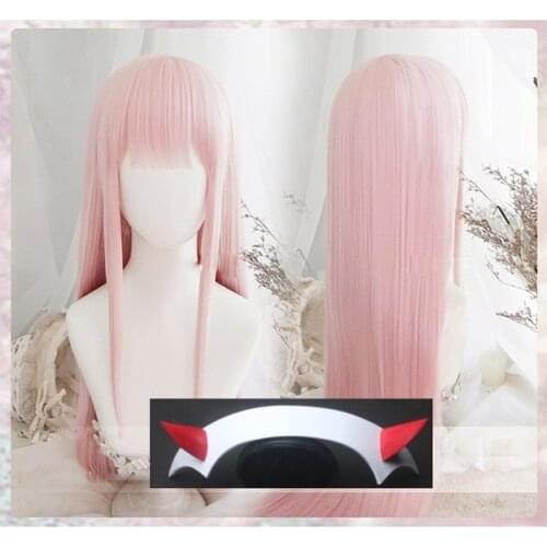Anime DARLING in the FRANXX 02 Cosplay Wigs Zero Two 100cm Long Pink Synthetic Hair Perucas Cosplay Wig + Wig Cap + Hairclip