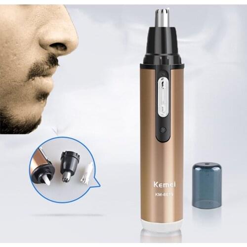 KEMEI KM-6619 Modern Design Portable Safely Rechargeable Personal Nose & Ear Hair Removal Trimmer Home Travel Champagne