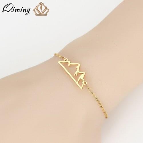 QIMING Stainless Steel Mountain Bracelet For Women Men Gold Silver Chain Handmade Hiking Jewelry Vintage Bracelets Dropship