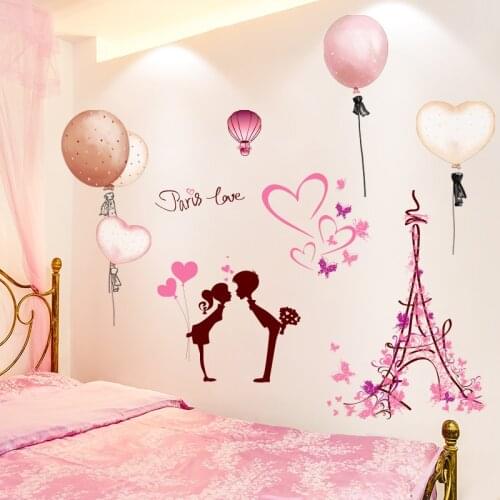 [shijuekongjian] French Tower Buildings Wall Stickers DIY Cartoon Balloons Mural Decals for Living Room Bedroom Decoration