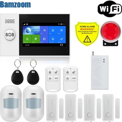 WIFI GSM Alarm System 4.3 inch Screen WIFI GSM GPRS Burglar Home Security With PIR Motion Sensor Fire Smoke Detector
