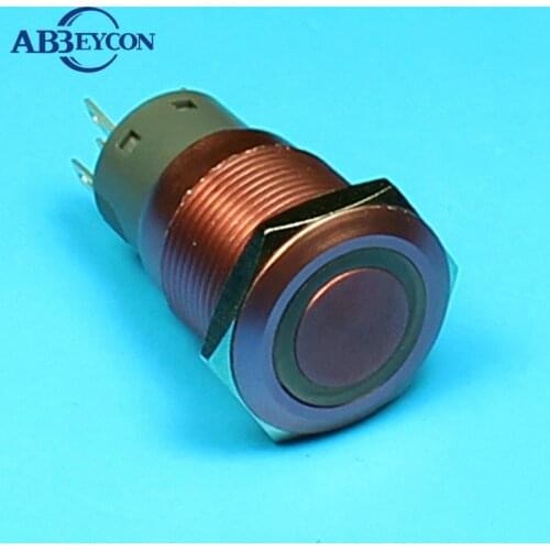 TY 1940F 19mm Flat round head momentary 12vdc ring illuminated pink switch