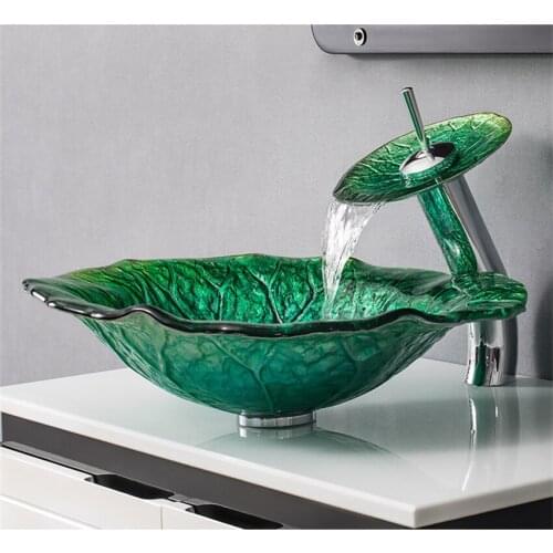 Bathroom Tempered Glass Art Above Counter Basin Bathroom Balcony Wash Basin Hotel Toilet Wash Basin Wash Basin Faucet Sink Set