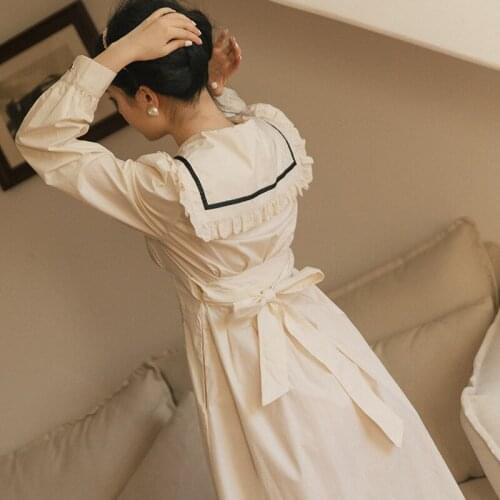Japan Style Sailor Collar With Ruffles Long Sleeve Vintage Woman Midi Dress Autumn Modern Elegant Lady Outfits Vestidos Largos